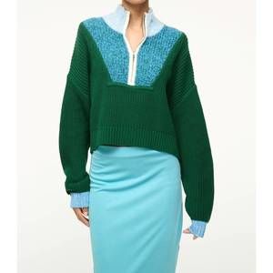 NEW STAUD cropped hampton sweater in jungle/sky/ivory